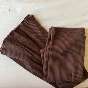 Aerie Brown Ribbed Flare Pants - Medium